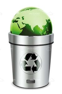 Recycle bin with globe